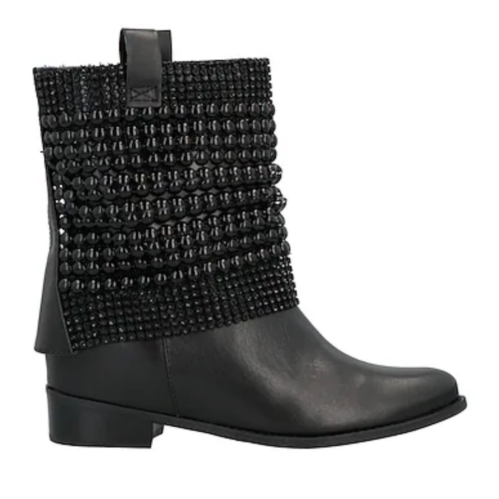 SCHUTZ Embellished Leather Pull On Studded Moto Boots Black NWOB 6